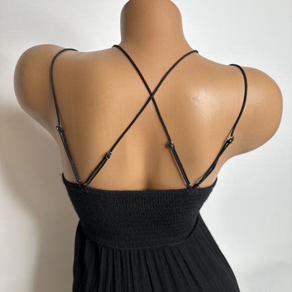 FREE PEOPLE Adella Black Mini Slip Dress Boho Crochet Lace Strappy Small Witchy - Picture 6 of 9